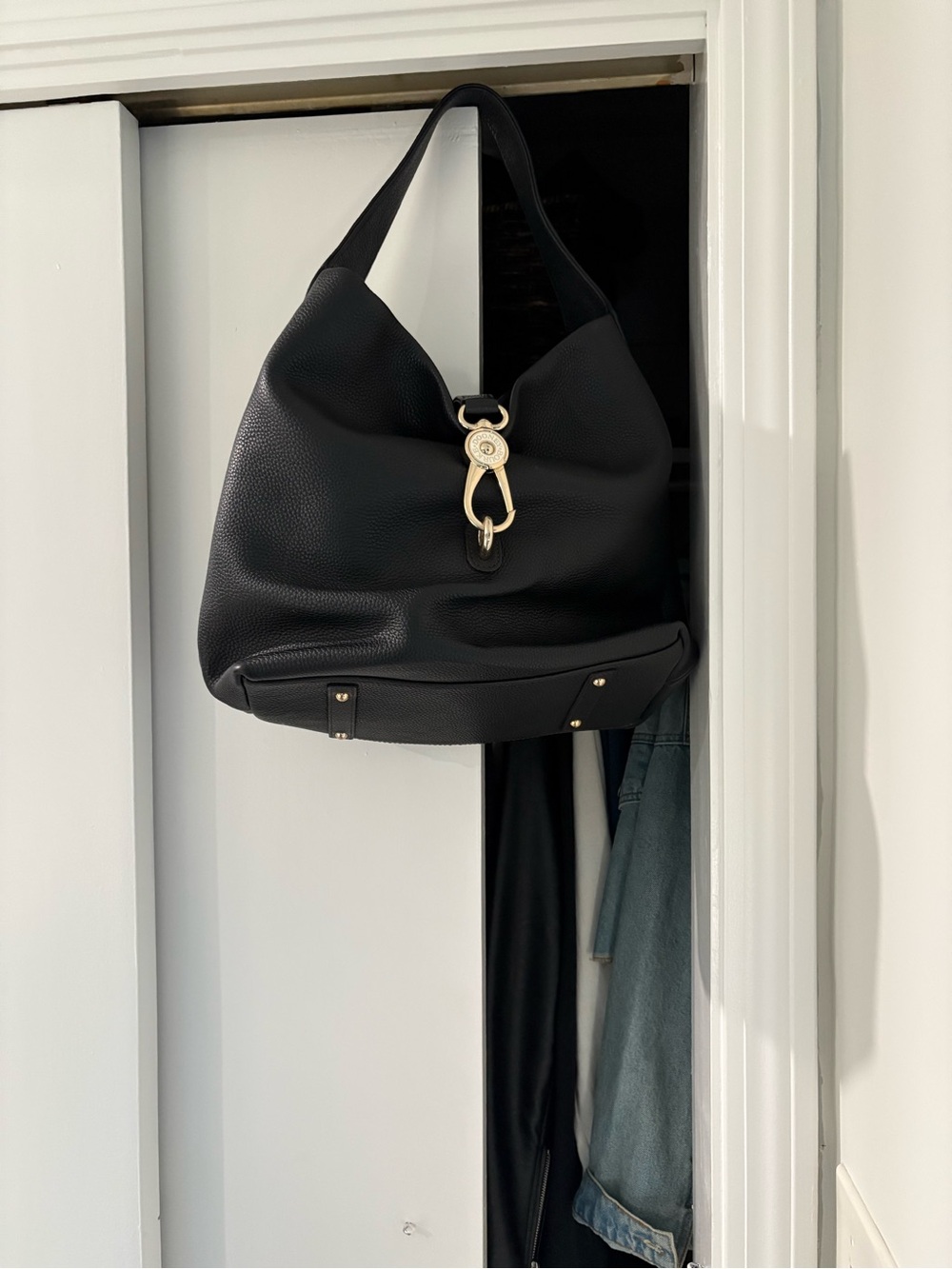 Dooney & Bourke Belvedere Logo Lock Leather Shoulder Bag - Black (Like New)